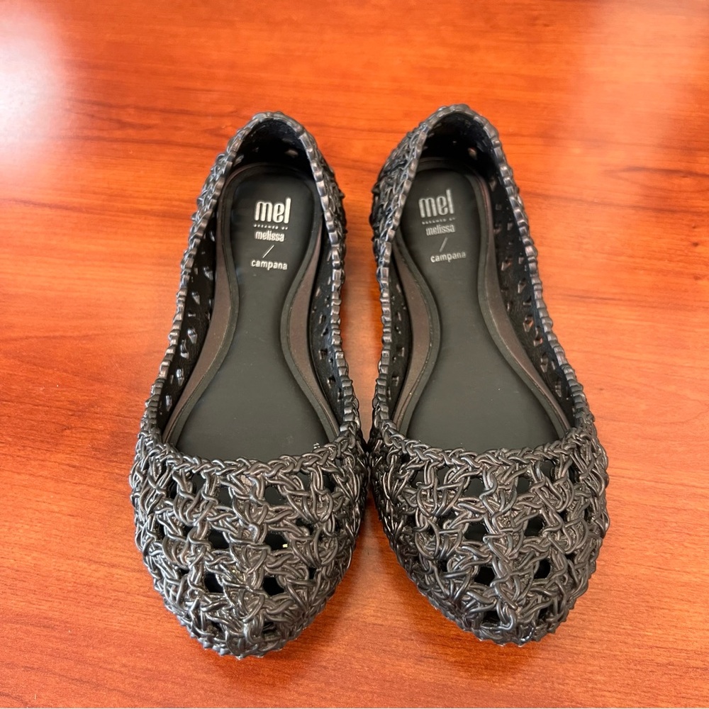 Mel by Melissa & Campana Girls Zig Zag black Copper Jelly Ballet Size 1 (U.S.) - Picture 13 of 15
